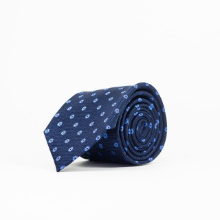 Jedwabny granatowy krawat z błękitnym wzorem