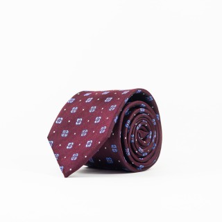 Jedwabny bordowy krawat z wyszytym wzorem