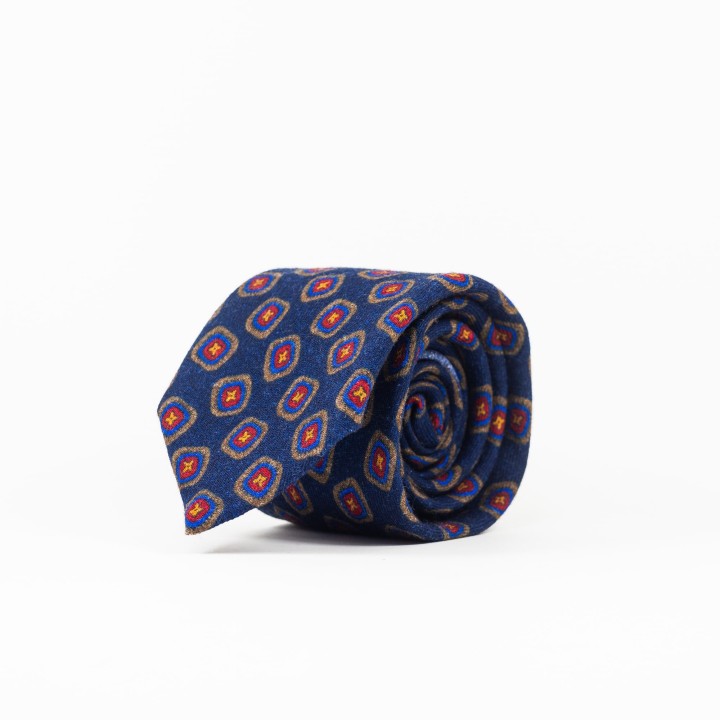 Wełniany granatowy krawat z nieregularnym wzorem