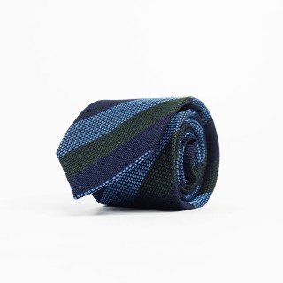 Granatowy krawat z grenadyny regimental z zielenią