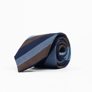 Granatowy krawat z grenadyny regimental z brązem