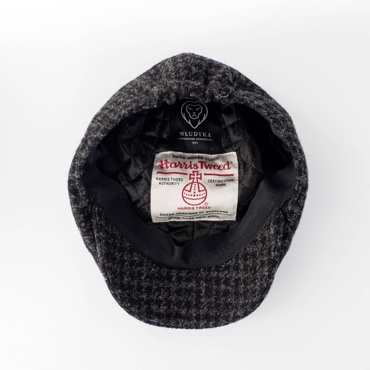 Szary kaszkiet z wełny Harris Tweed w pepitę