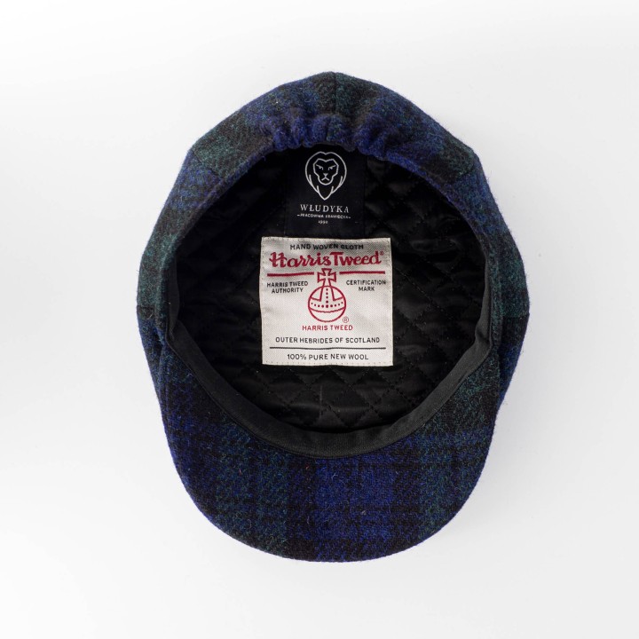 Kaszkiet w kratę z wełny Harris Tweed